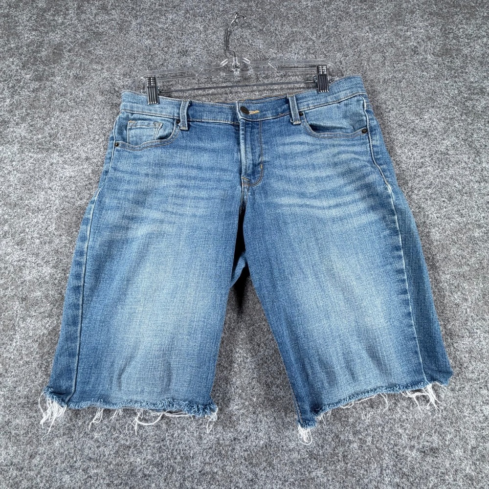 Old Navy Shorts Womens 6 Blue Whiskered Denim Cotton Stretch Mid Rise Frayed Hem